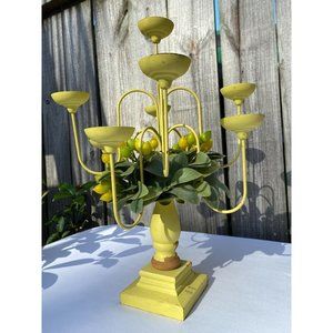 Yellow Lemon Candelabra with green leaves Cottagec